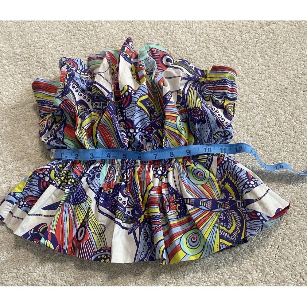Anthropologie Strapless Smocked Ruffle Blouse Multicolor Cotton Abstract XS - Picture 4 of 10